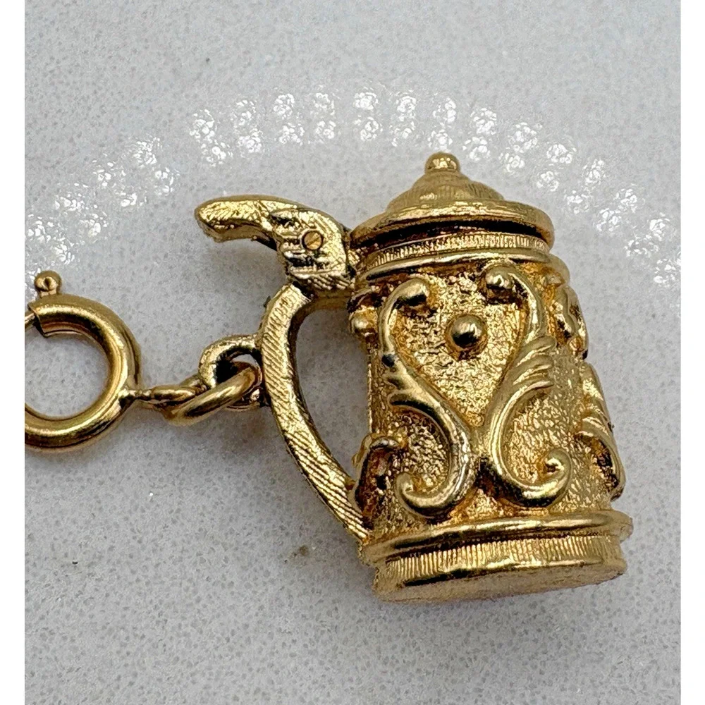 Monet Bracelet Charm Stein Mug Sloop Gold Tone Spring Ring Clasp Vintage Signed